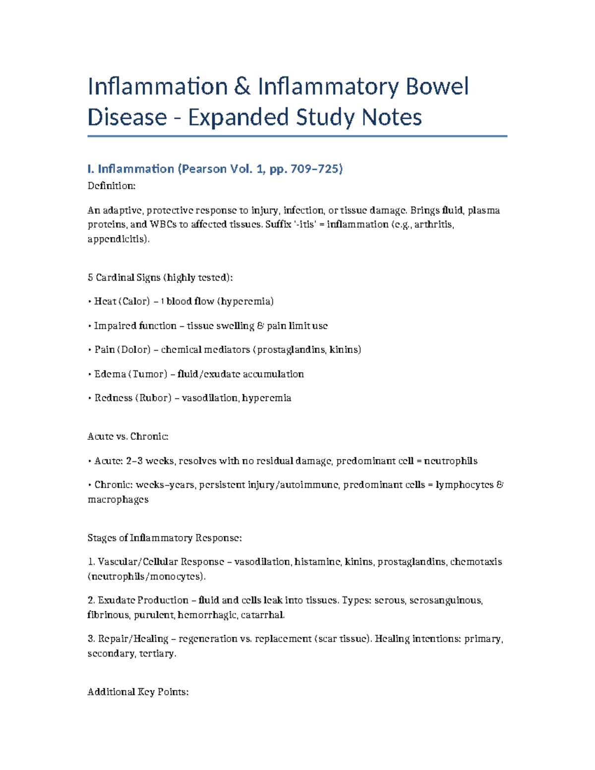 Inflammation in Inflammatory Bowel Disease (IBD) Study Notes - Studocu