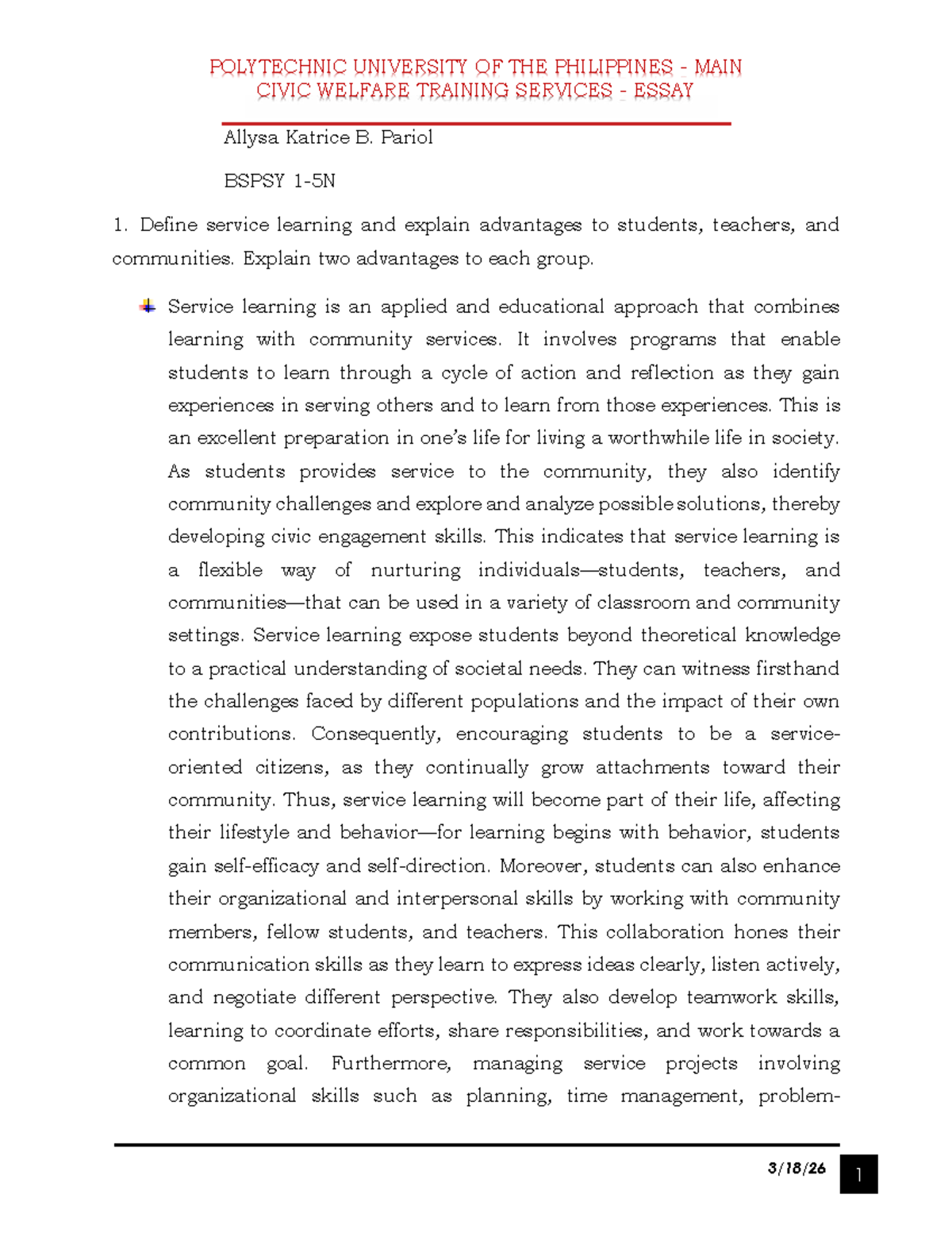 CWTS 1: The Impact of Service Learning on Students and Communities ...