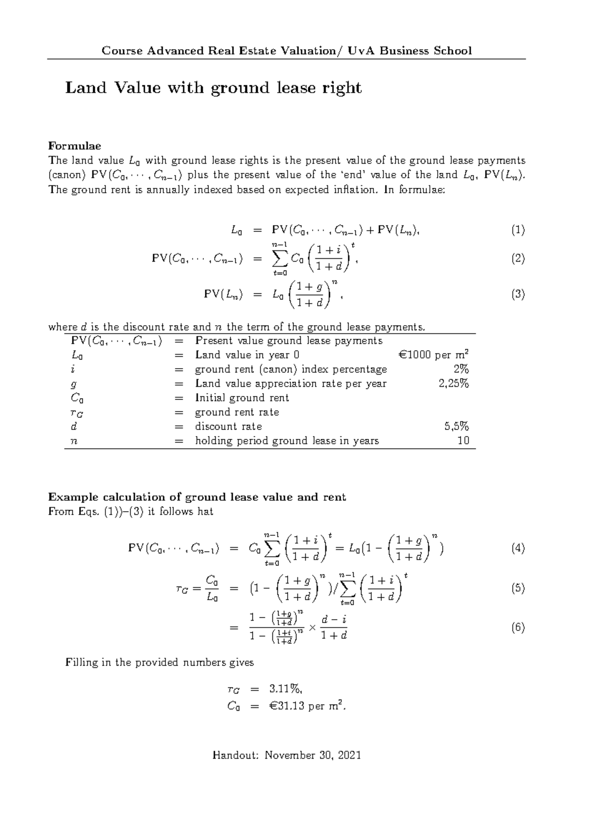 Lecture 5 Handout: Ground Lease Valuation in Advanced Real Estate ...