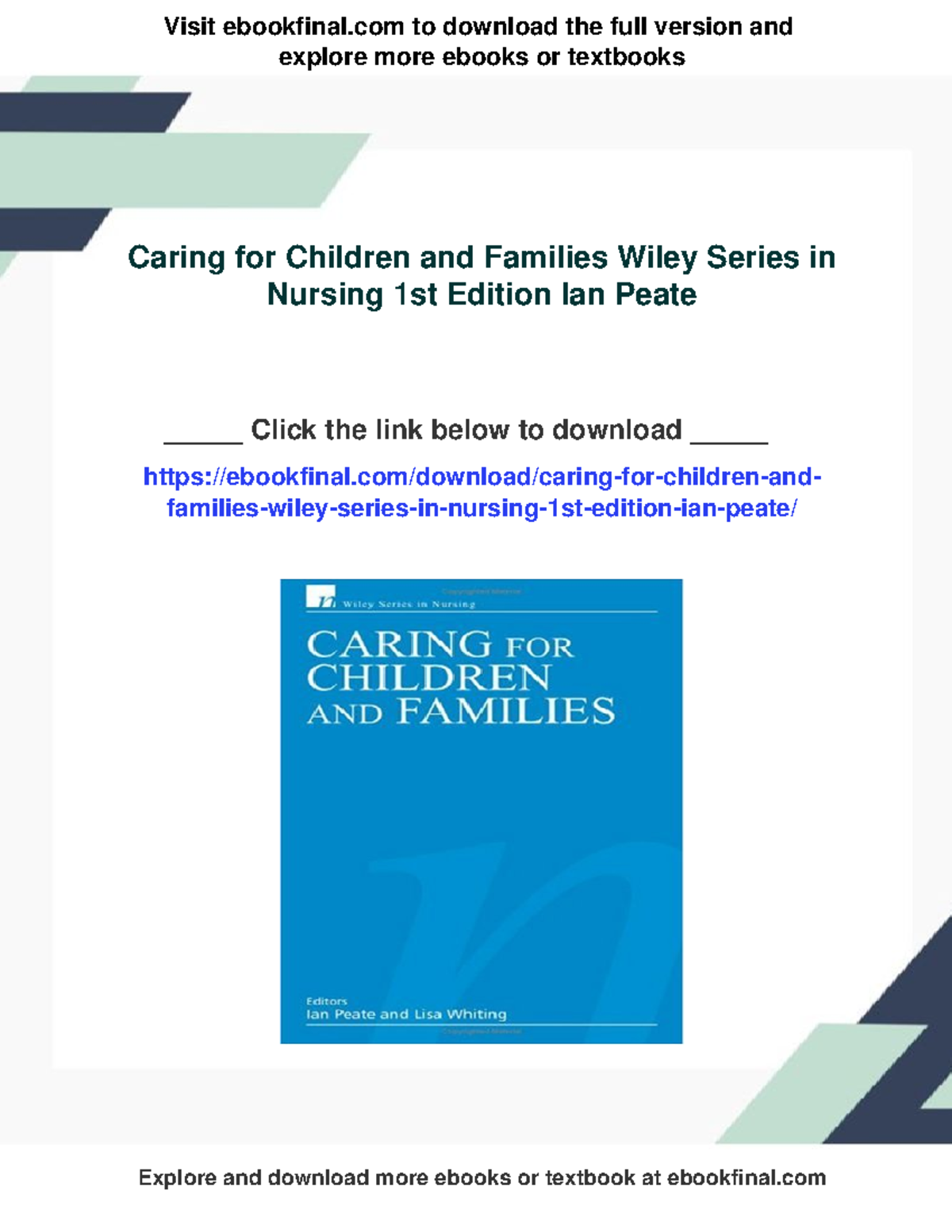 Caring for Children and Families: Wiley Nursing Series, 1st Ed. - Studocu
