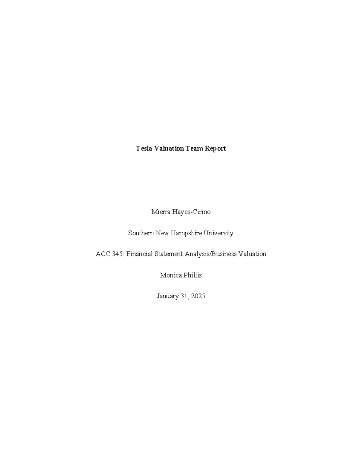 ACC 345 Business Valuation Template part 3 doneee - Tesla Valuation ...