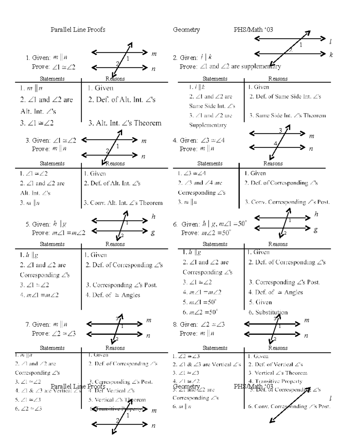 Geometry 1: Parallel Line Proofs and Solutions - Studocu