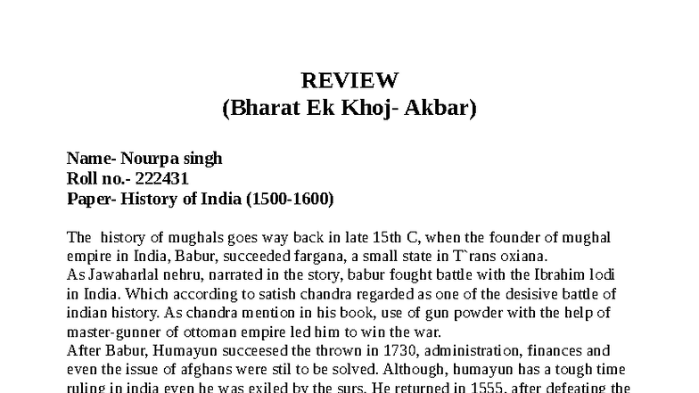 HOI VI: Review of Mughal History - Focus on Akbar's Reign - Studocu