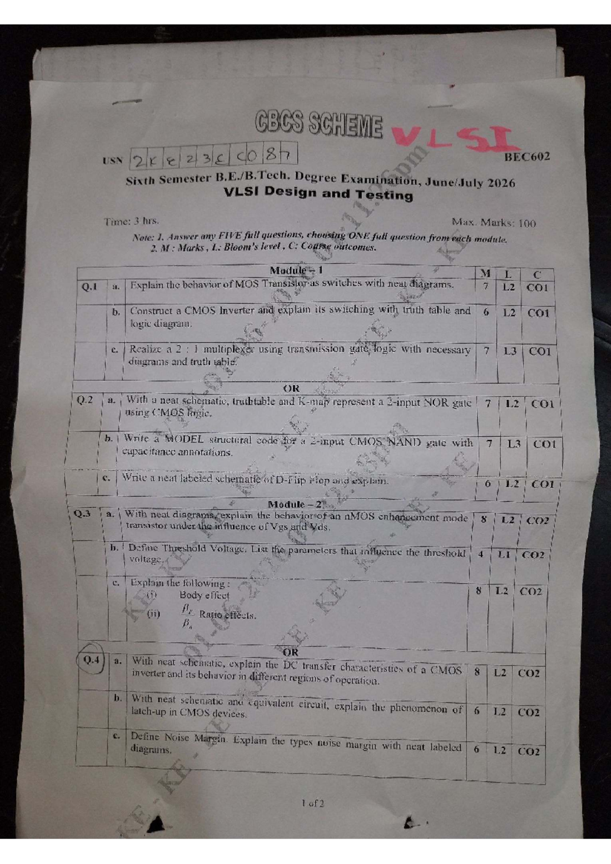 VLSI Design and Testing Exam Paper - BEC602 - June/July 2026 - Studocu