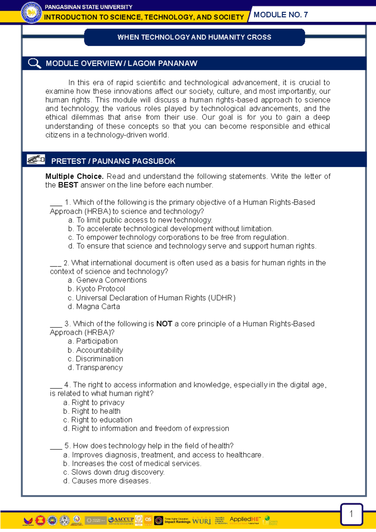 Module 7: Technology, Humanity, and Human Rights Overview - Studocu