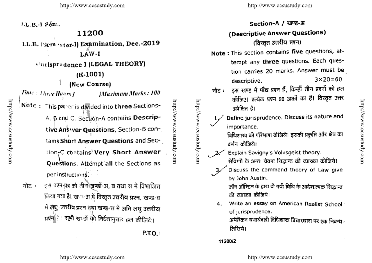Llb 1 Sem Law 1 Jurisprudence Legal Theory K 1001 Dec 2019 Notes - Studocu