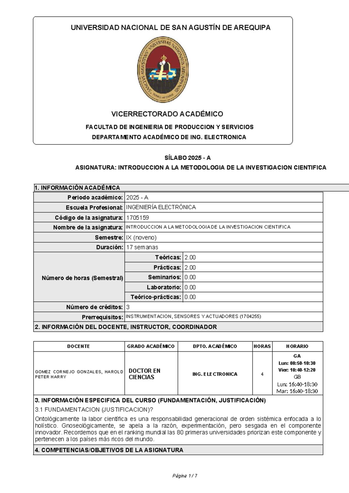 Sílabo 1705159: Introducción a la Metodología de la Investigación Científica - Document Preview