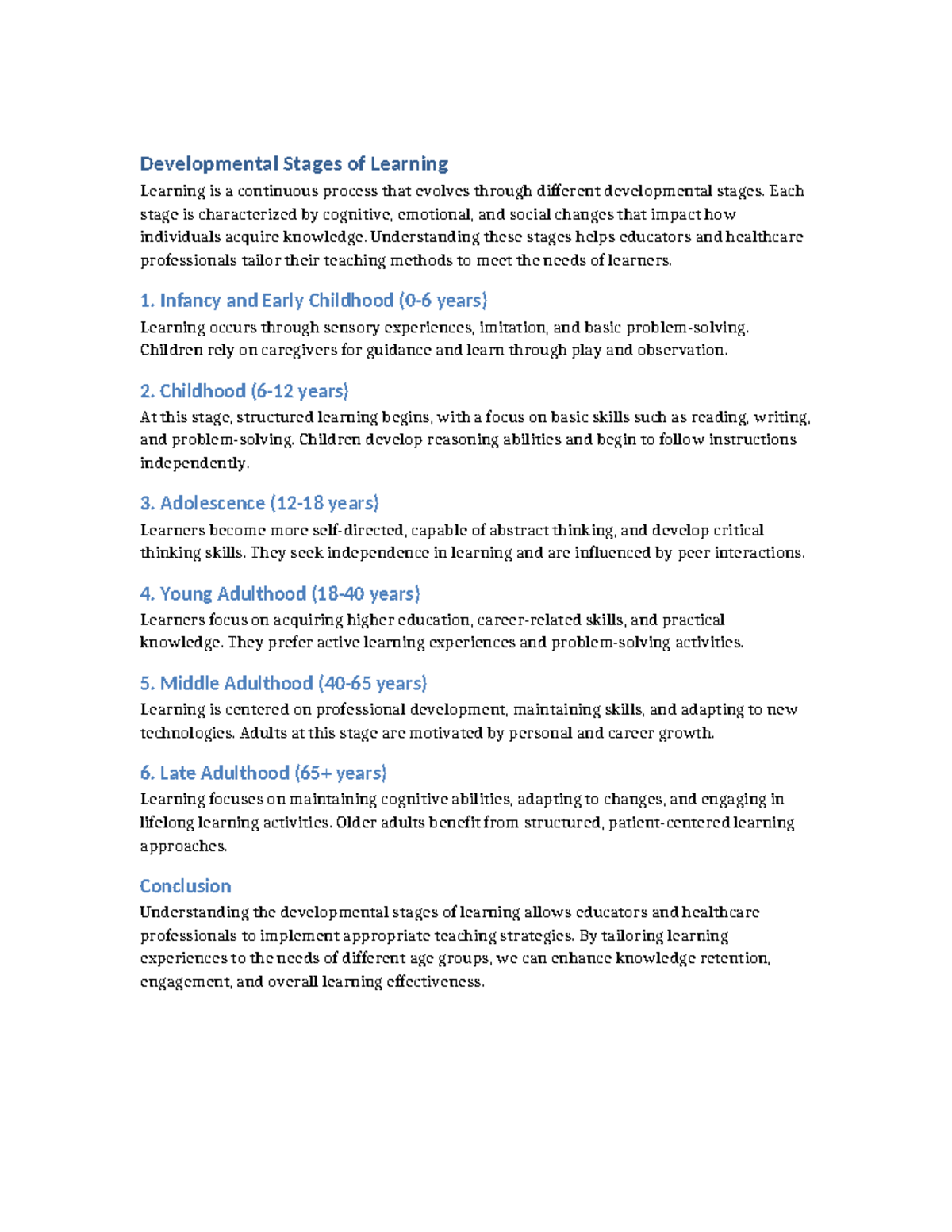 Developmental Stages of Learning: A Comprehensive Overview - Studocu