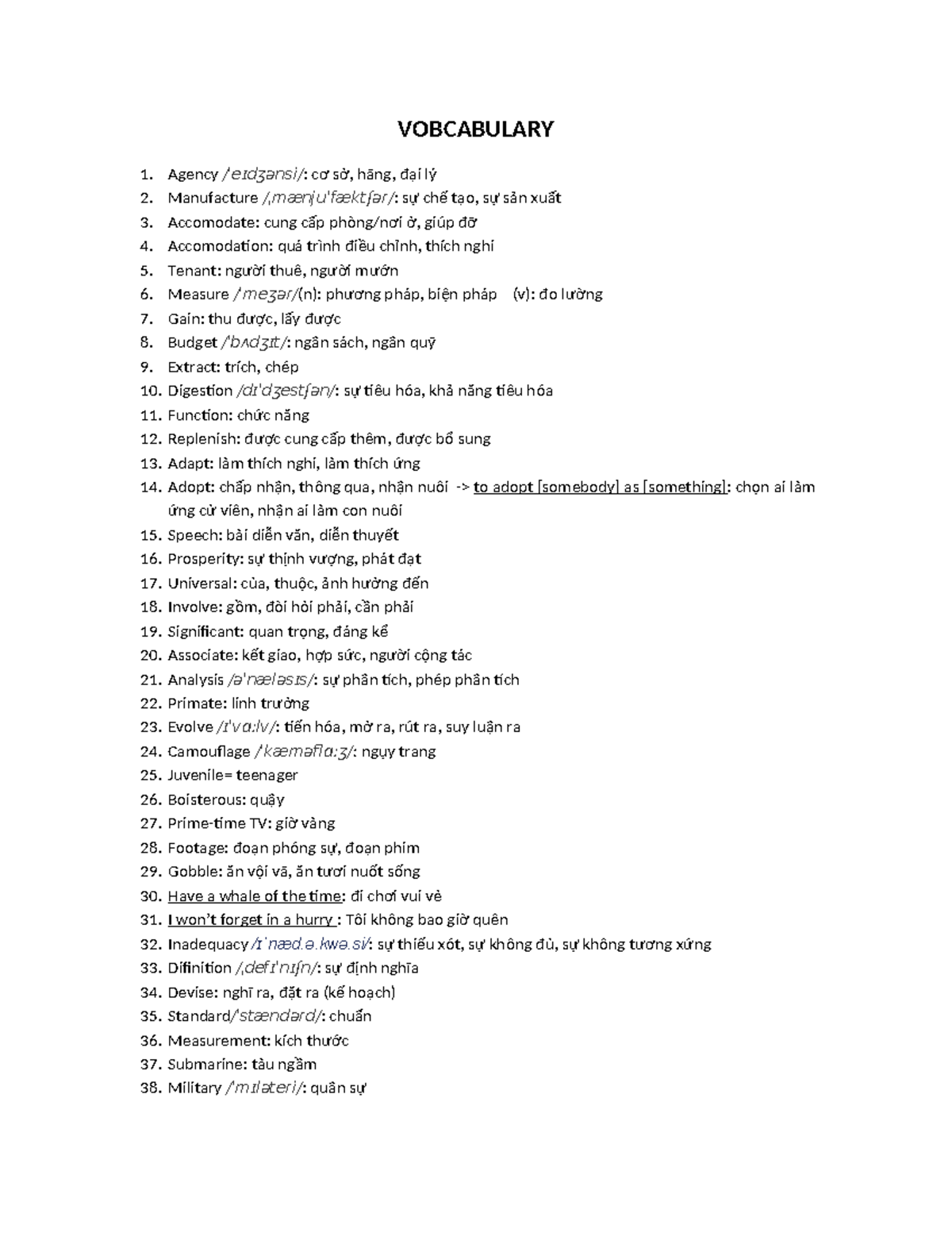 Vocabulary List for Language Study: Key Terms and Definitions - Studocu