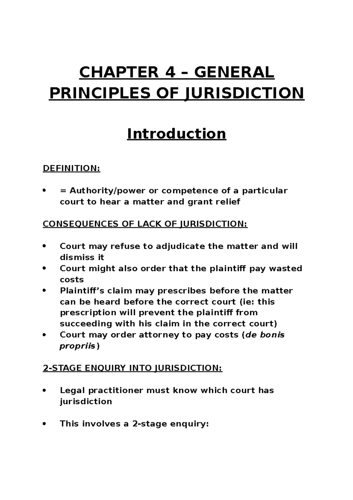 Chapter 4 - Key Concepts of Jurisdiction in Legal Proceedings - Studocu