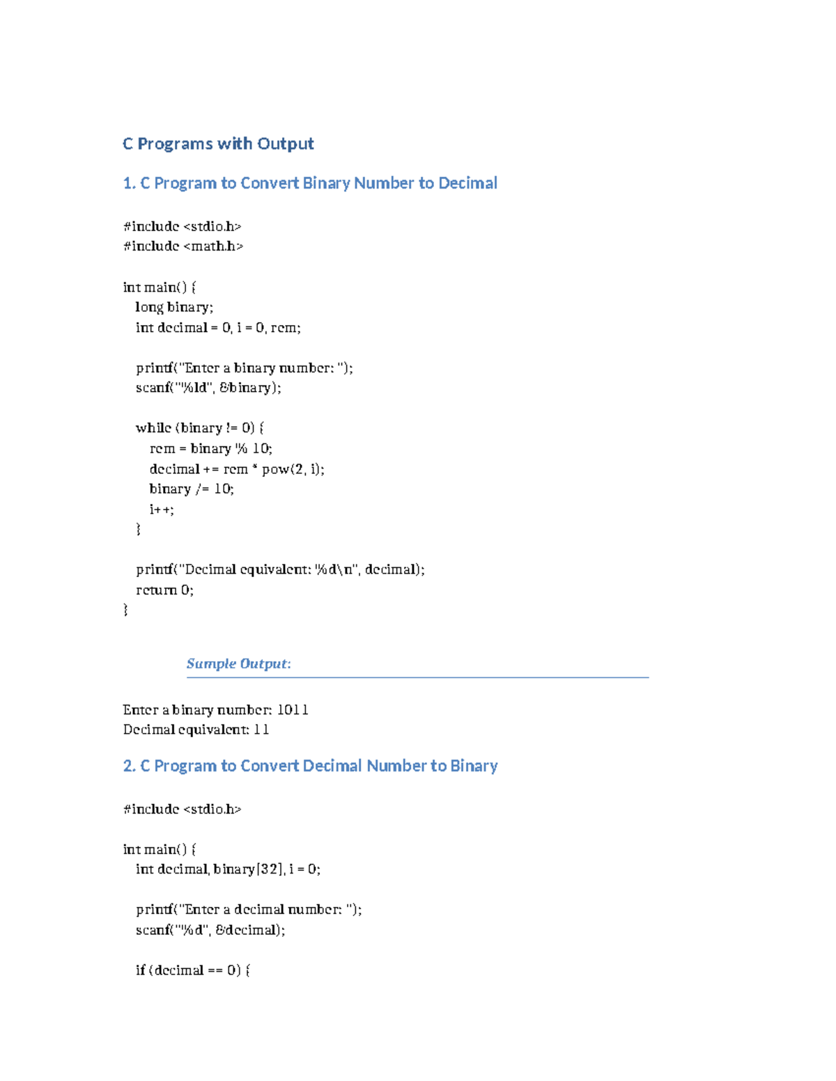 C Programs with Output - 1BCA5: Computer Fundamentals & Problem Solving ...