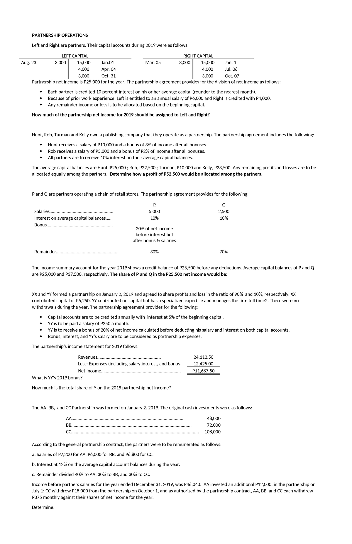 Partnership Operations: Income Allocation for 2019 - Studocu