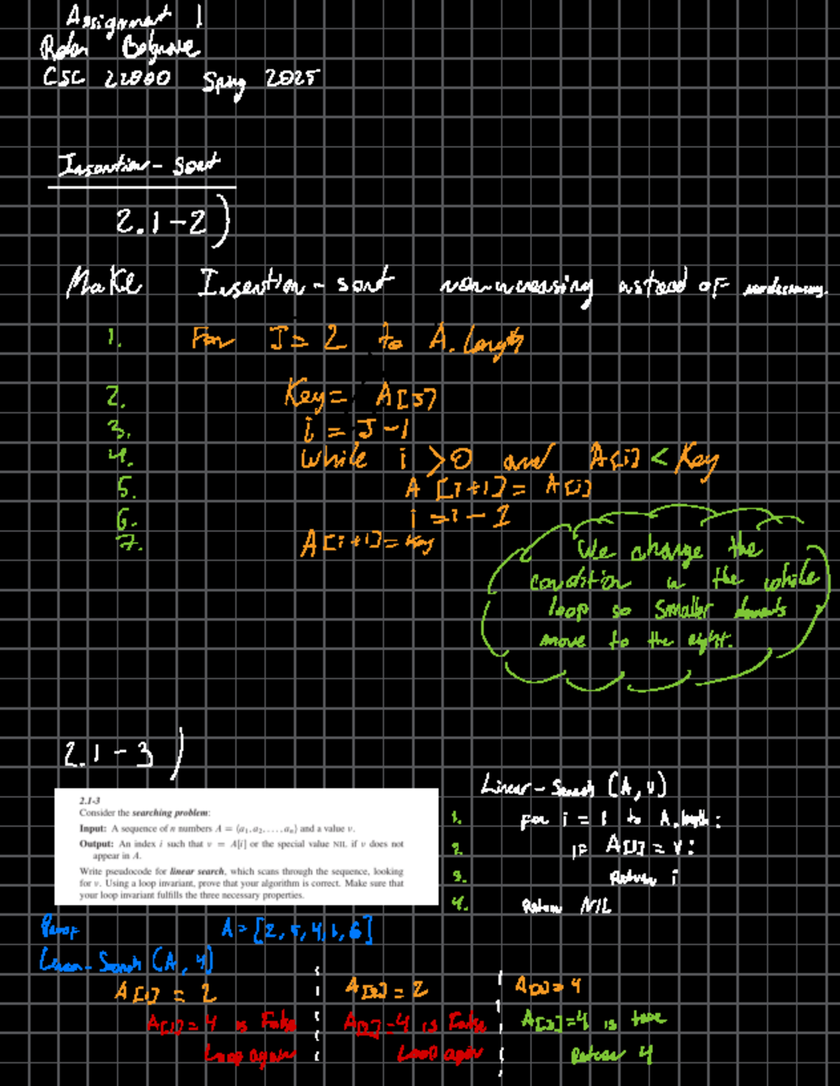 Solution 1 - Assignment I RolanBelyne a Sping 2025 Insertion-sort 2. 1 ...