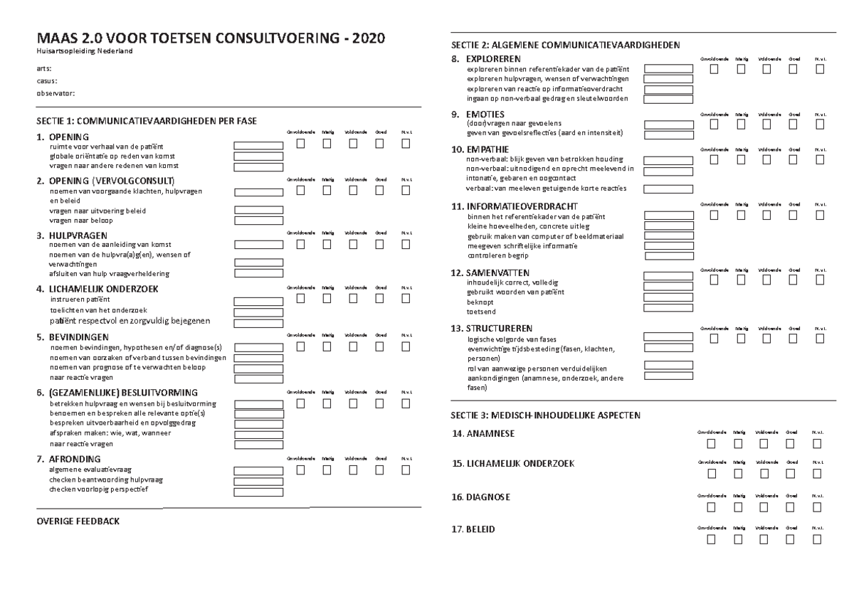 MAAS 2.0 Scoreformulier voor Toetsen Consultvoering - 2020 - Studeersnel