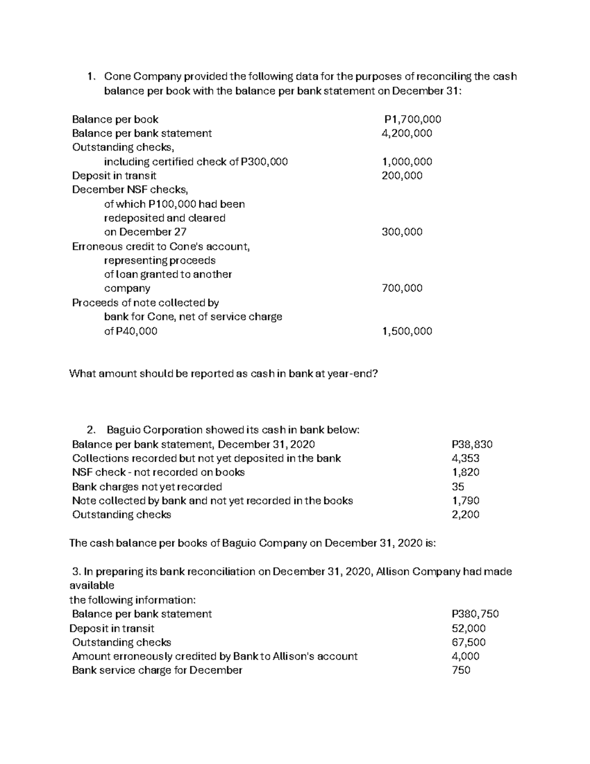 Bank Recon - Cash Balance Analysis & Questions - Studocu
