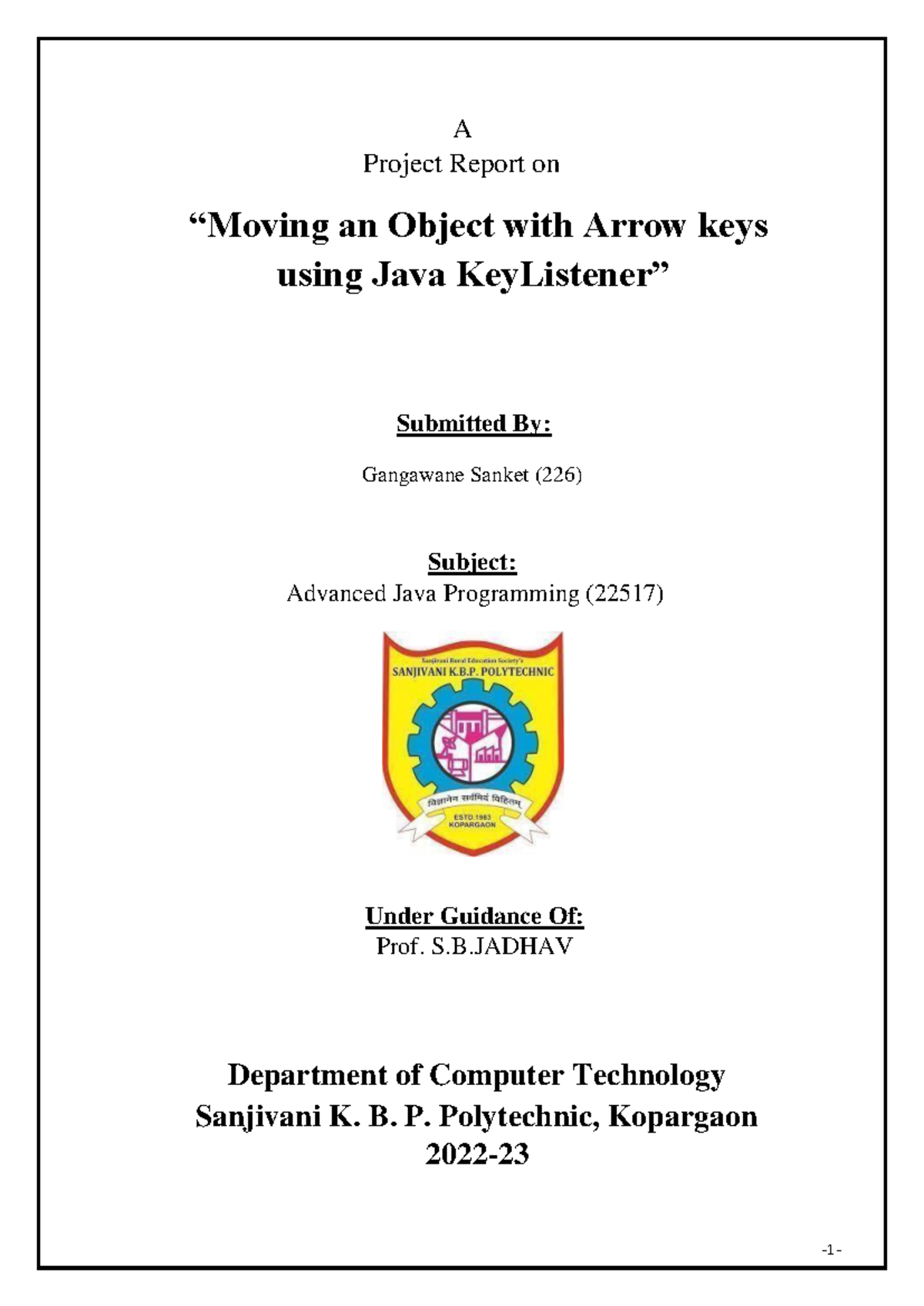 Advanced Java Programming (22517) Project: Moving Object with ...