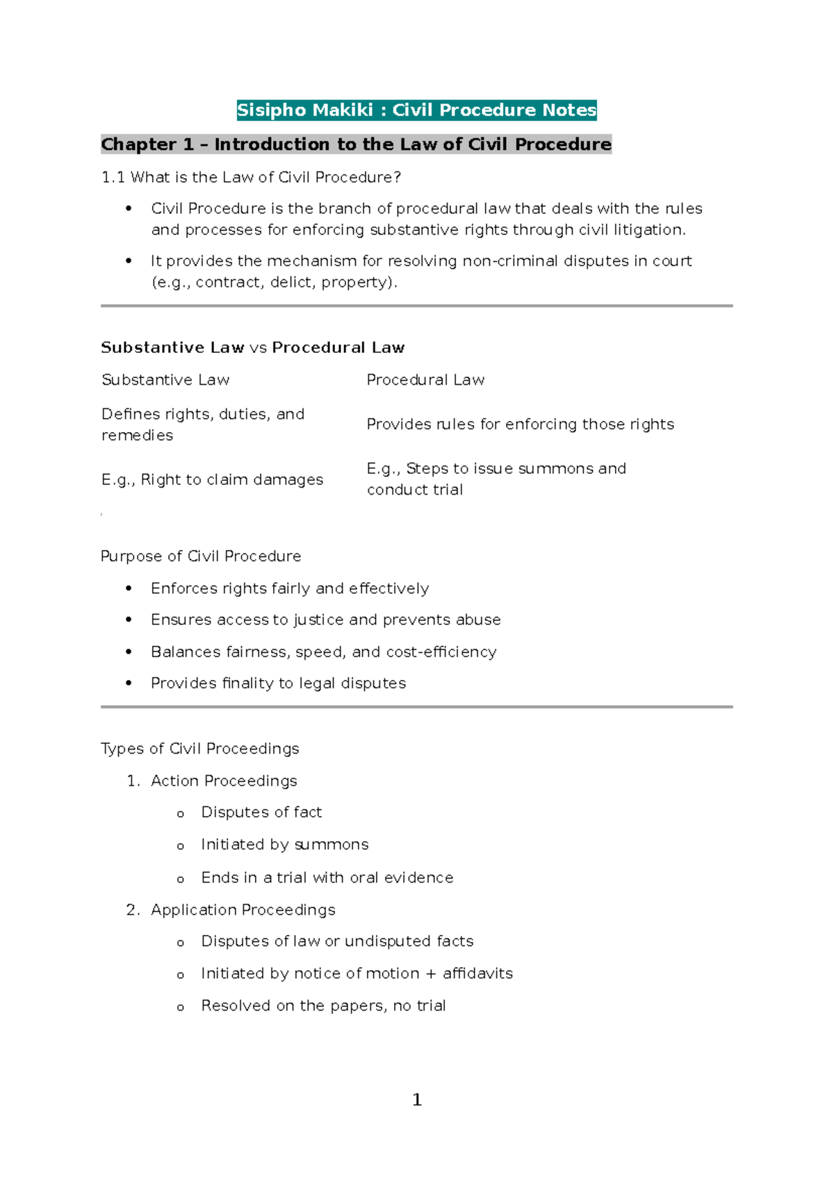 CIVIL PROCEDURE NOTES (CIVIL 101): CHAPTER 1 - INTRODUCTION TO LAW ...
