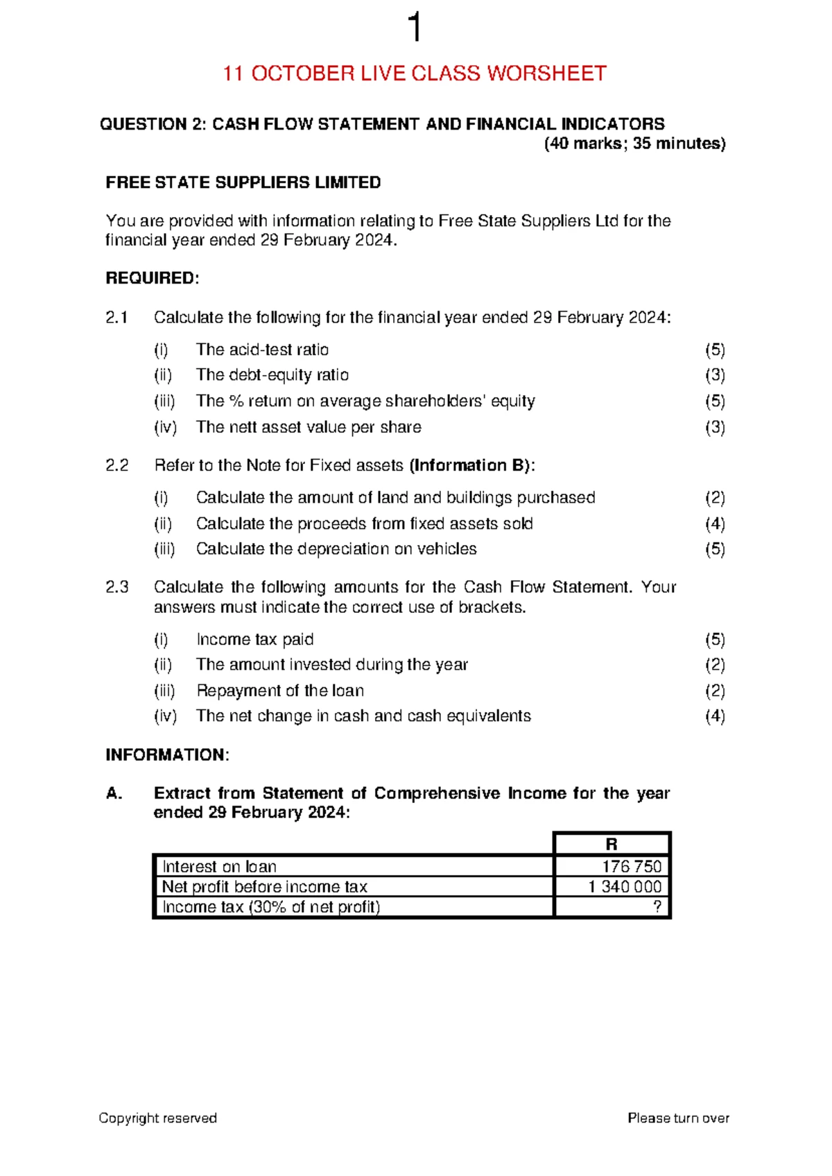 2024 Grade 12 Accounting Case Study: Term 3 Marking Guide - Studocu