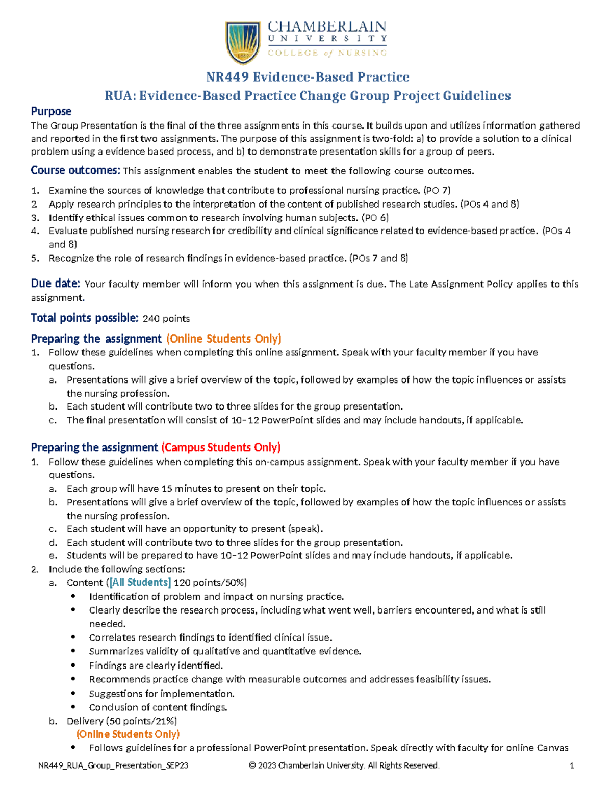 NR449 RUA: Evidence-Based Practice Change Group Project Guidelines ...