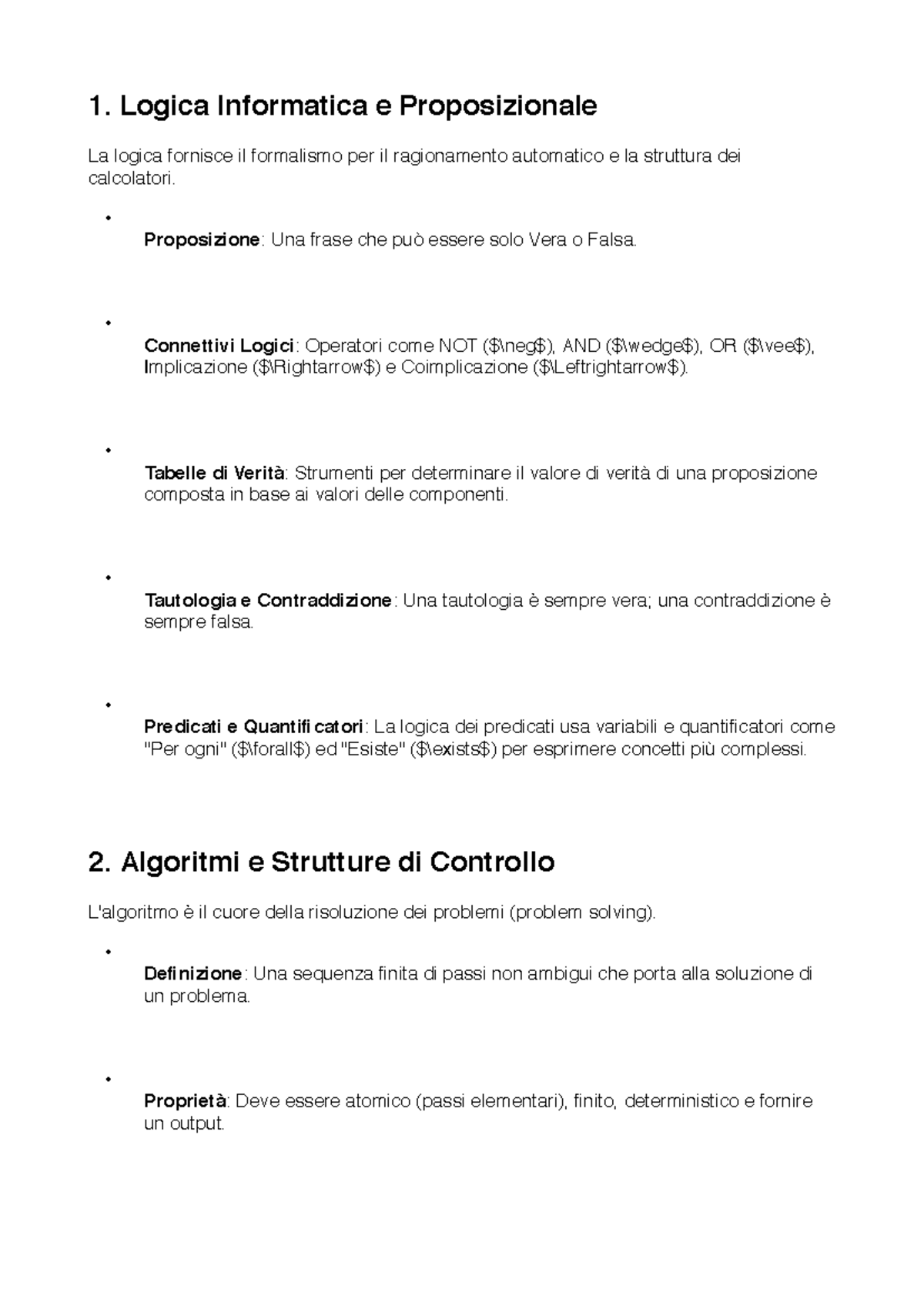 Sintesi Modulo I: Logica Informatica e Algoritmi - Studocu