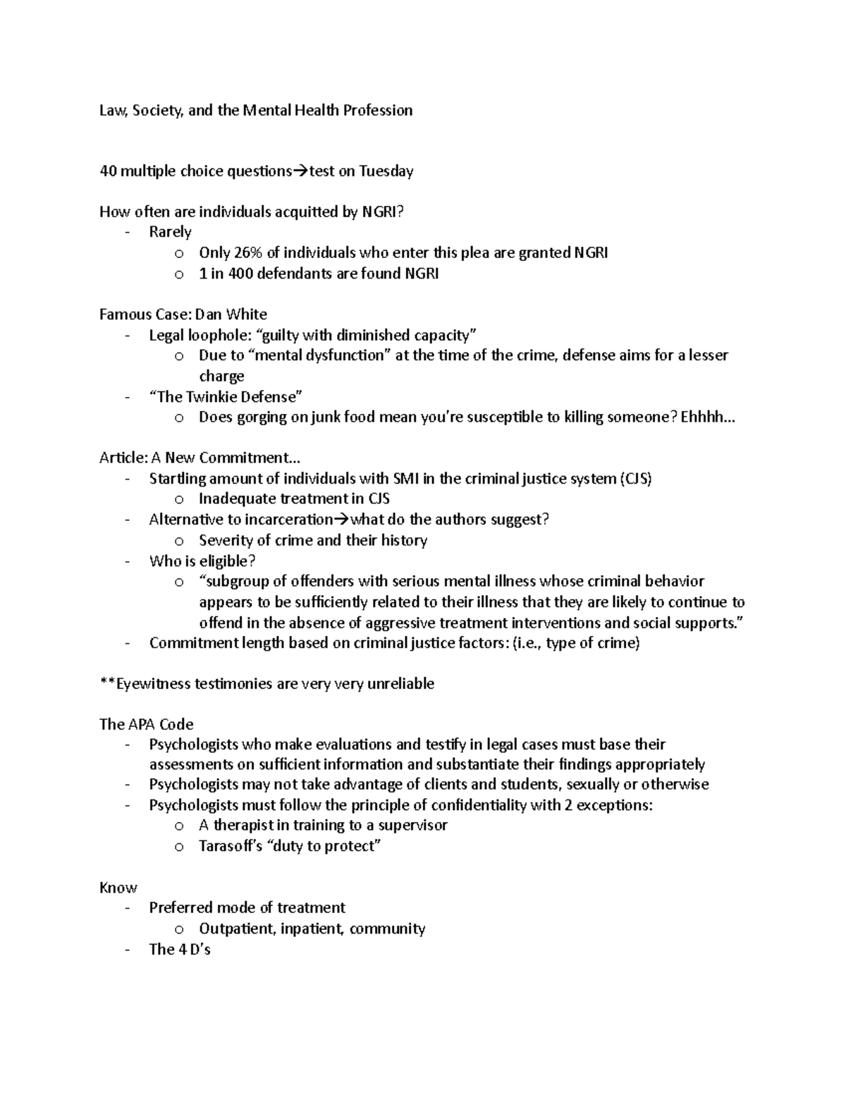 Abnormal Psych 101 - Chap 18: Law, Society & Mental Health Issues - Studocu
