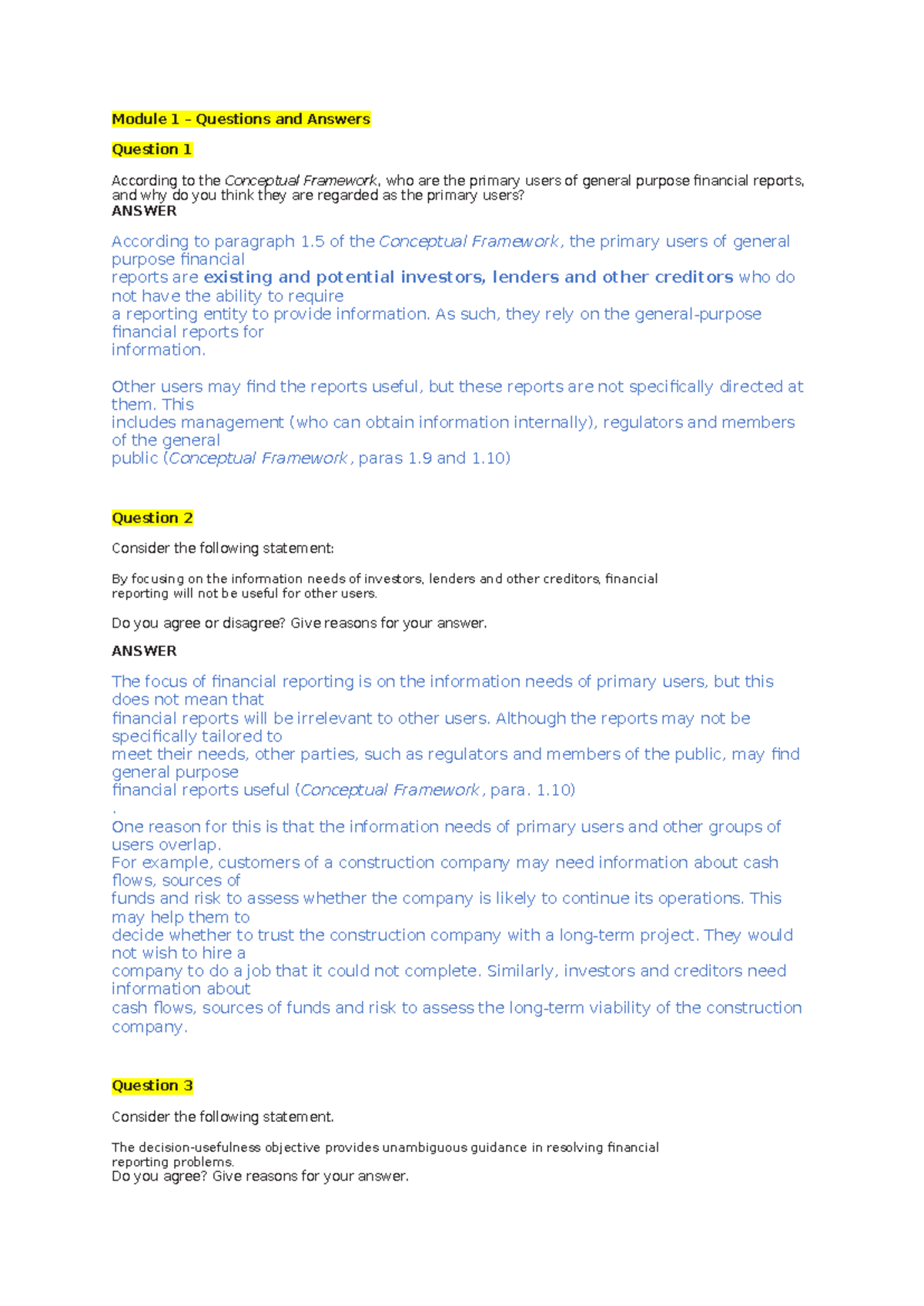 Module 1 Q and As - Module 1 – Questions and Answers Question 1 ...
