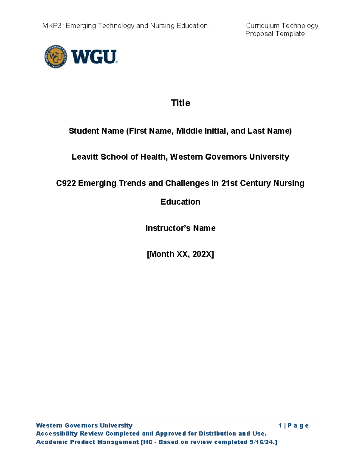 C922 Curriculum Technology Proposal Template for Nursing Education ...