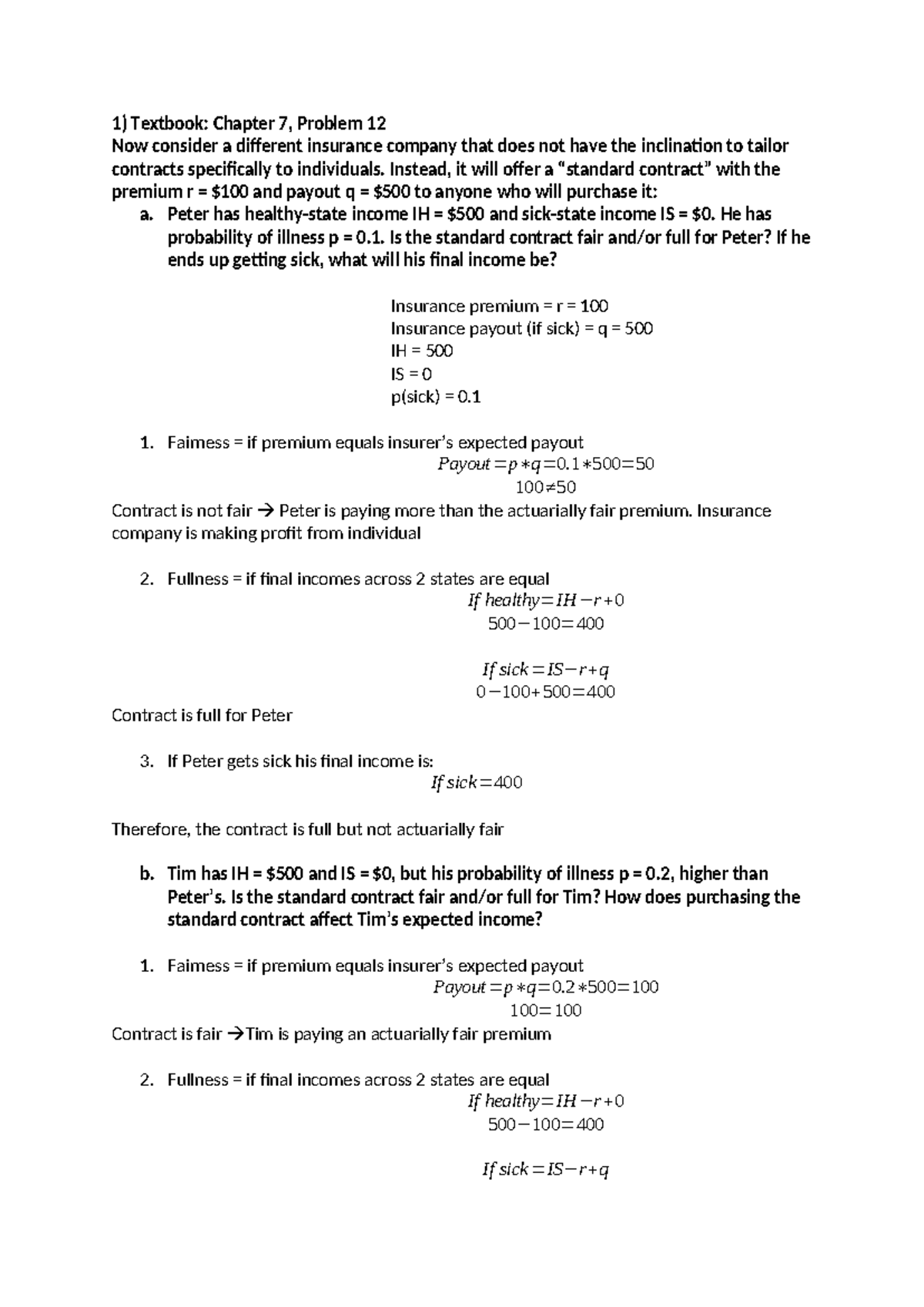 Tutorial 3 - Insurance Markets: Chapter 7, Problem 12 Analysis - Studocu