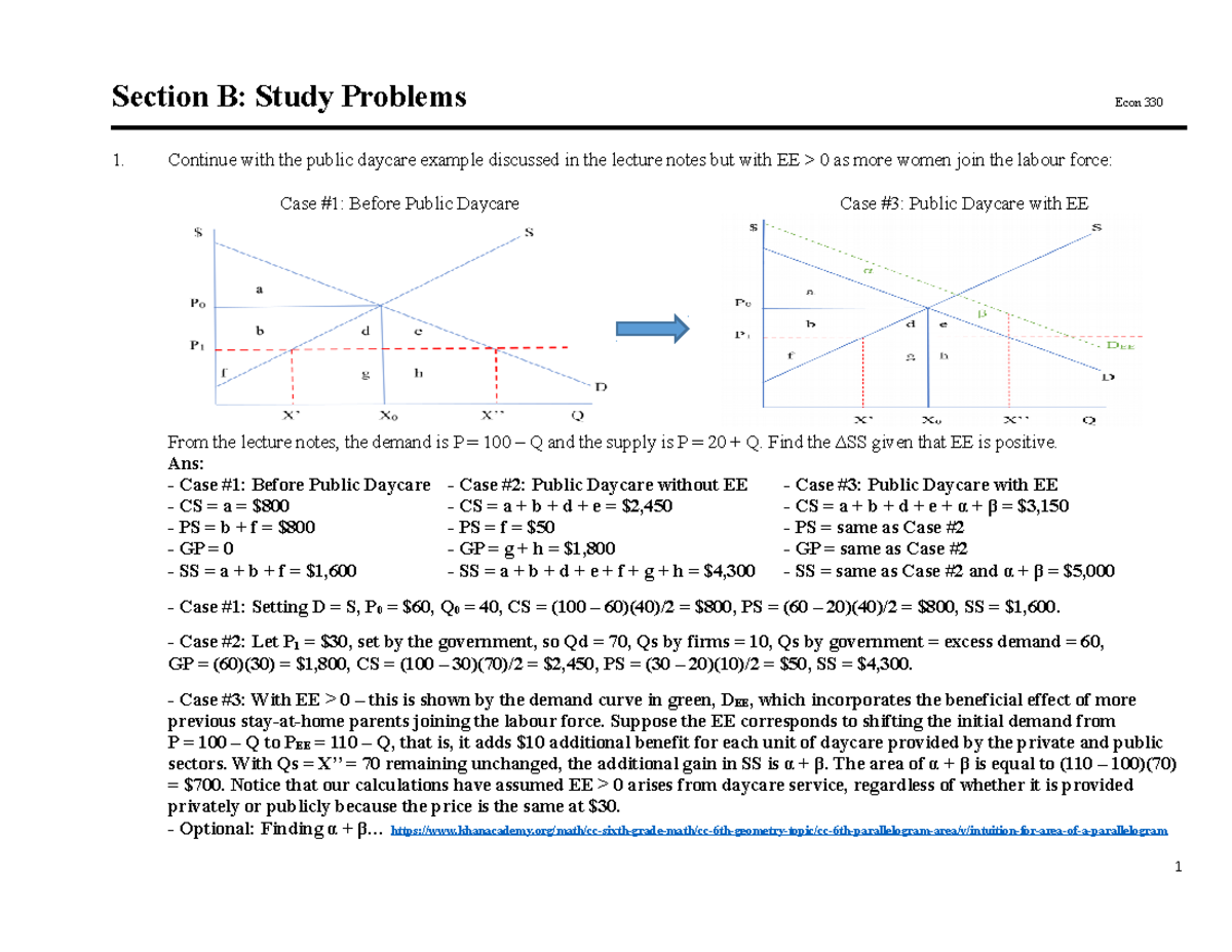 Econ 330 Section B Study Problems: Daycare & Trade Analysis W2023 - Studocu