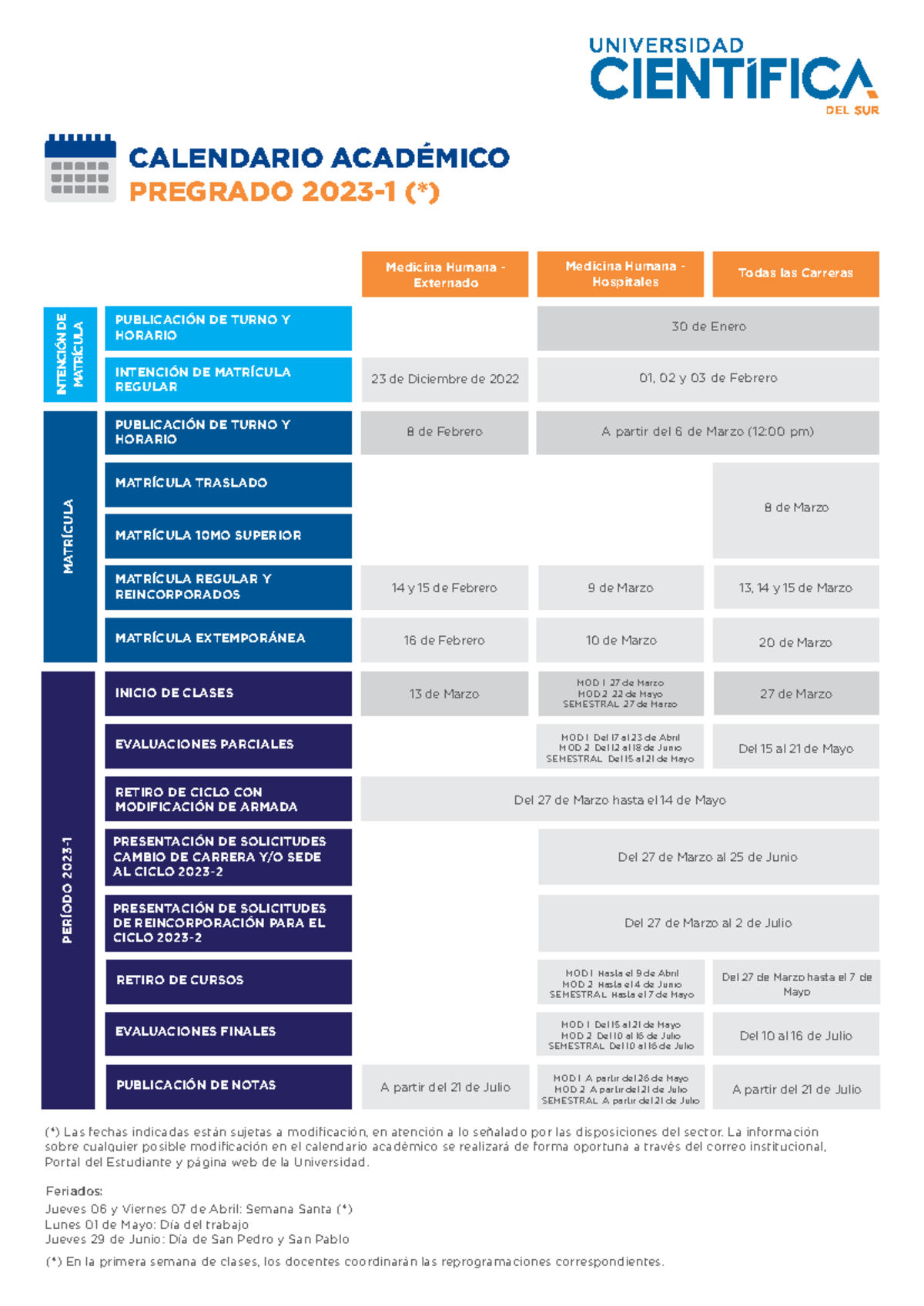 Calendario academico universidad externado de colombia