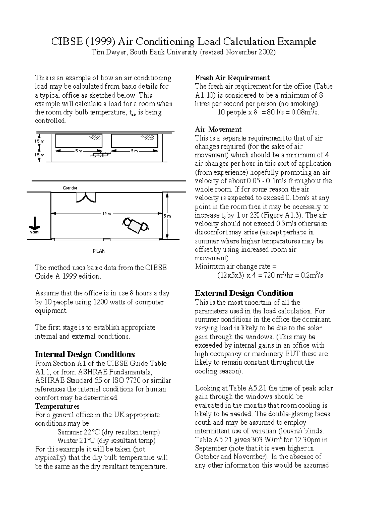 AC Load Calculation (CIBSE 1999) - Office Example Details - Studocu