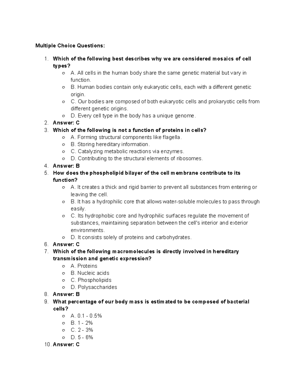 Bio1A03 Theme 1 Module 1: Multiple Choice Questions & Answers - Studocu