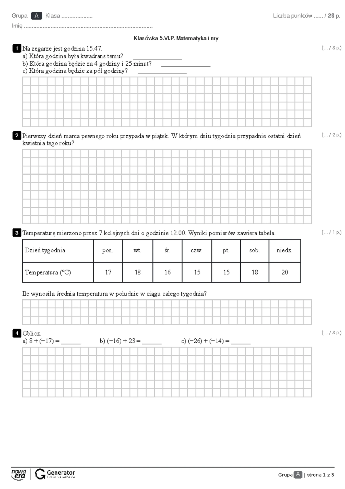 Diagnoza Ko cowa Test Matematyka Klasa 4 Grupa I Studocu