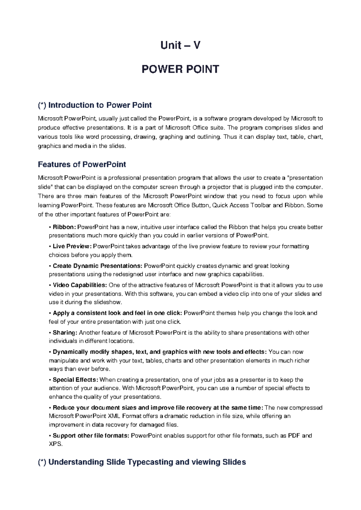 PowerPoint Unit V - Comprehensive Study Material Guide - Studocu