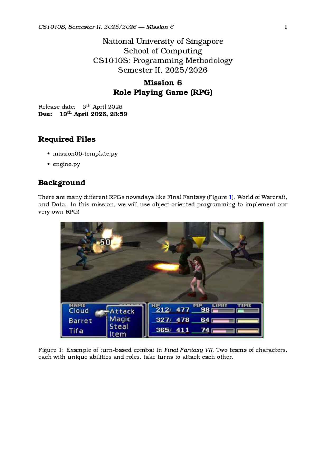 CS1010S Semester II Mission 6: RPG Implementation Guide - Studocu