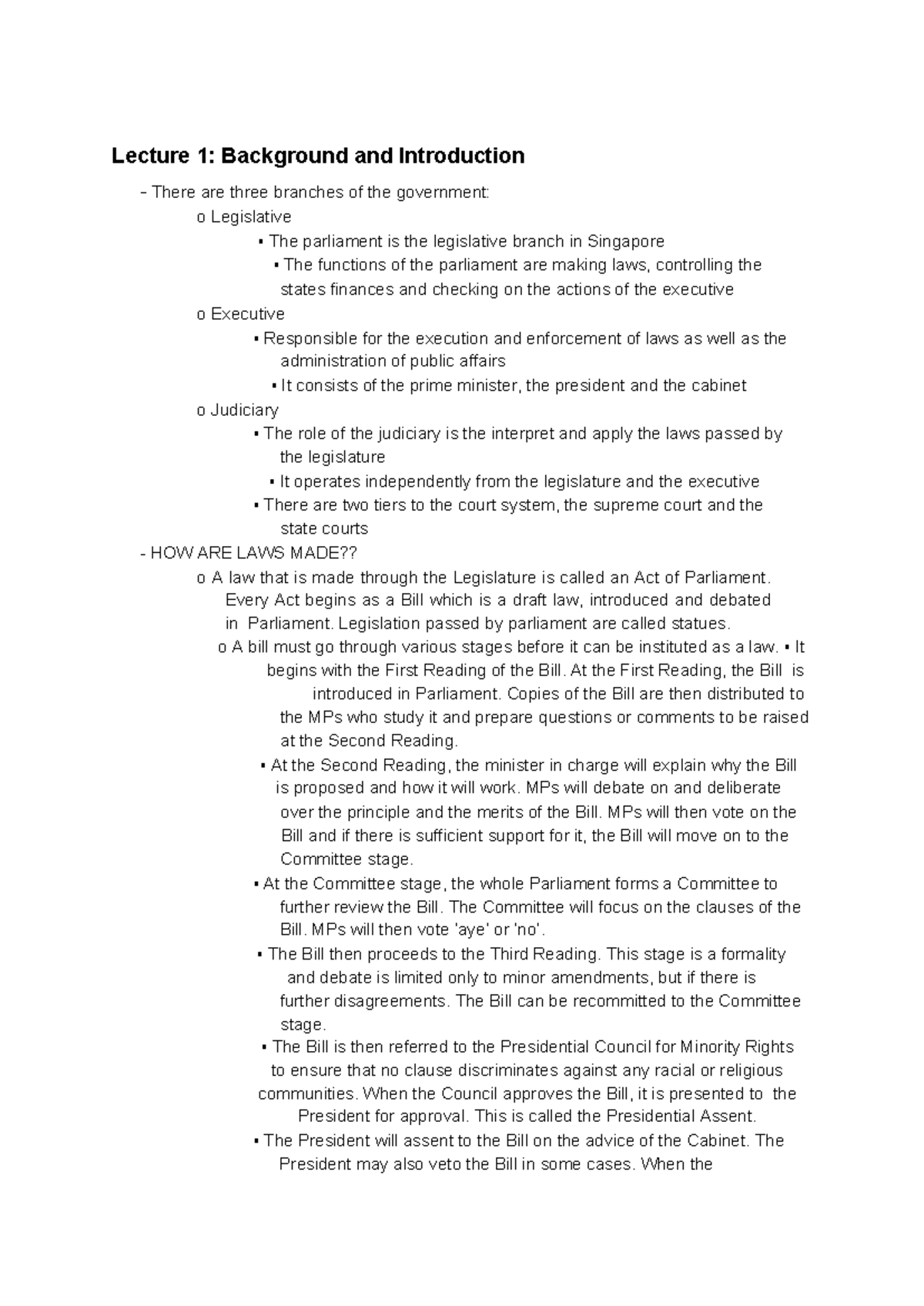 GESS 101: Lecture Notes on Government Branches and Law Basics - Studocu