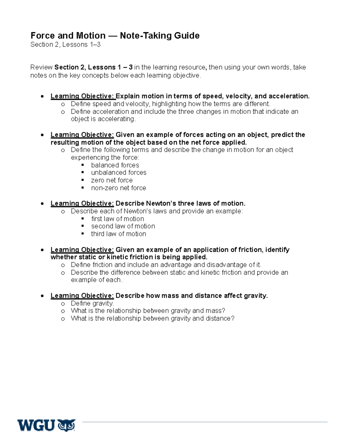 Force and Motion Guide: Section 2 Lessons 1-3 Notes - Studocu