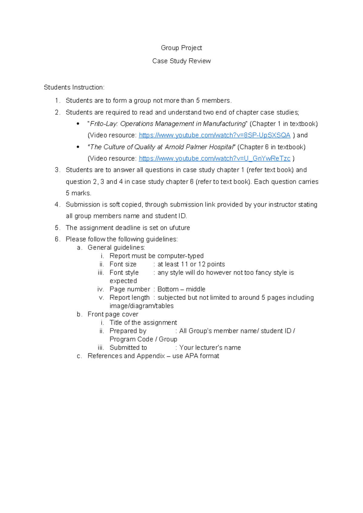 OPM537 Group Project Case Study Instructions and Guidelines - Studocu