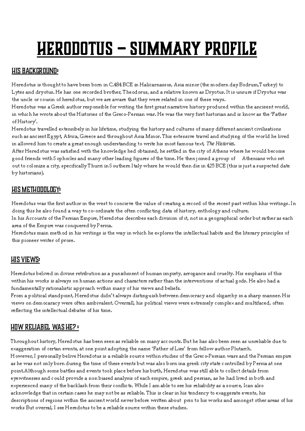 Heredotus summary profile - Herodotus – Summary Profile His Views ...