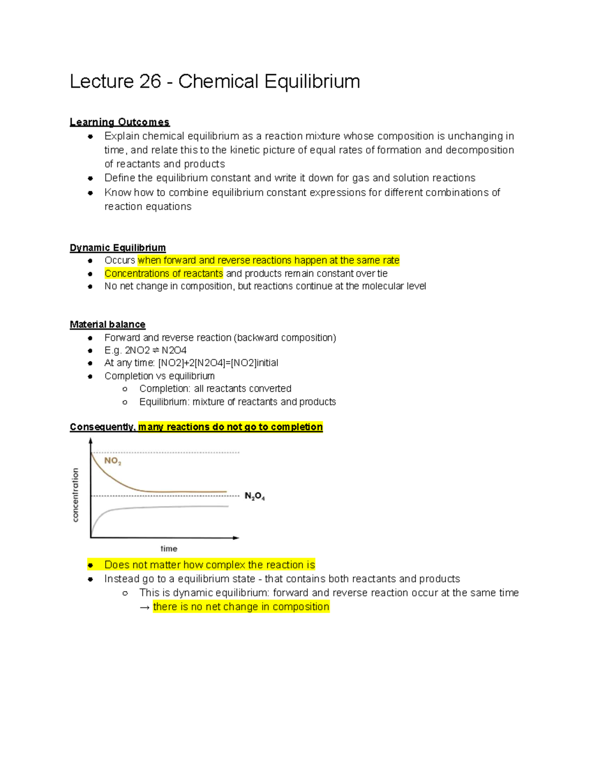 Lecture 26 - Chemical Equilibrium Overview - Studocu