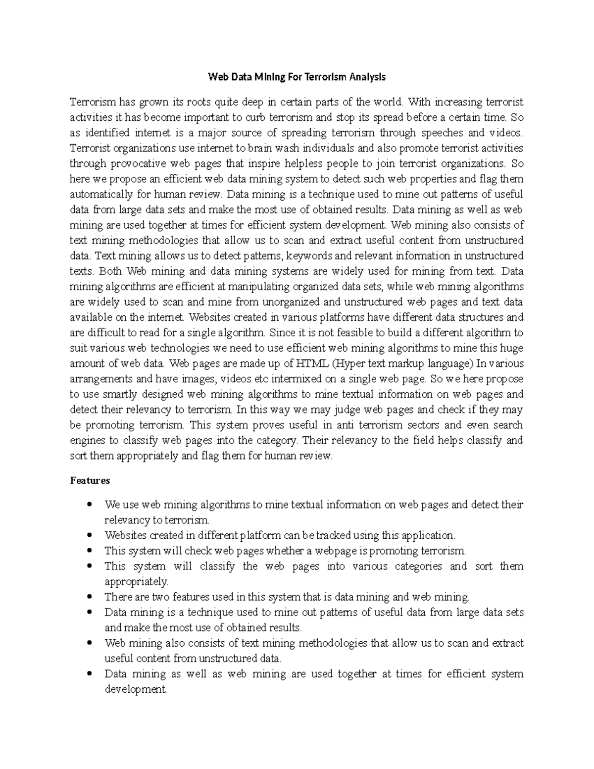 S200 - Web Data Mining System for Terrorism Detection Analysis - Studocu