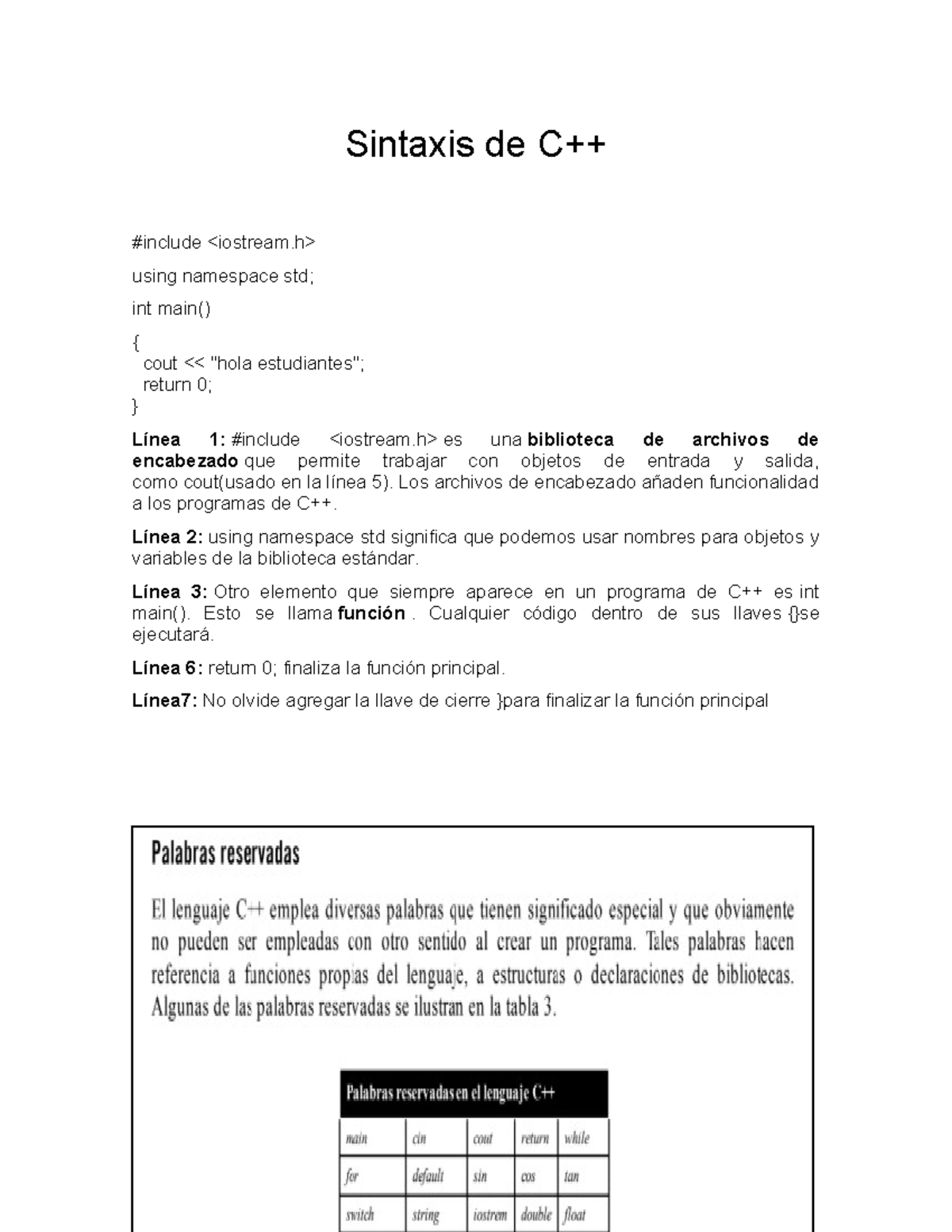 Sintaxis de C++: Uso de 'namespace' y 'int main()' - Studocu