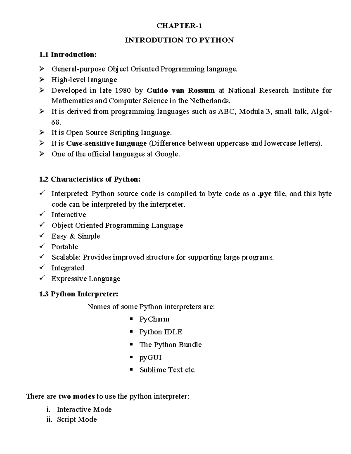 Bim-Python - Notes - CHAPTER- INTRODUTION TO PYTHON 1 Introduction ...