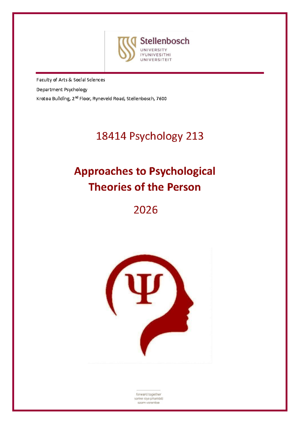 PSYC 213 2026 Module Framework: Theories of Personhood in Psychology ...