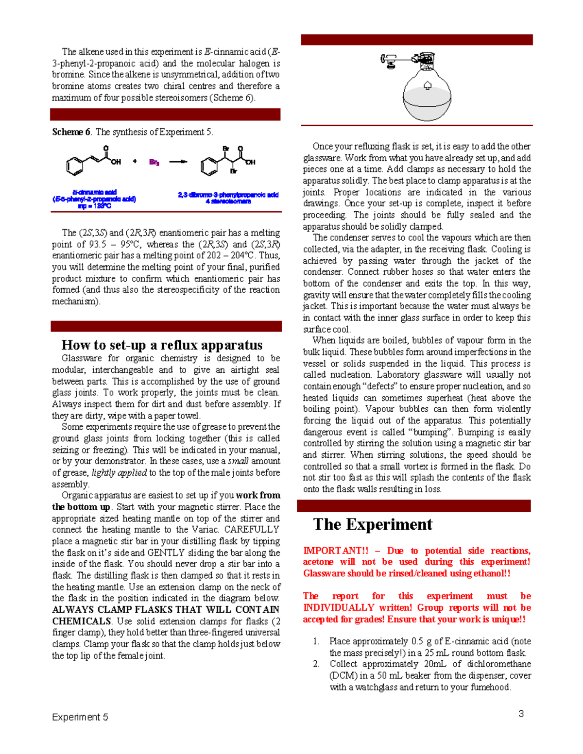 Experiment 5 1321261 - Synthesis and Analysis of Chiral Alkenes - Studocu