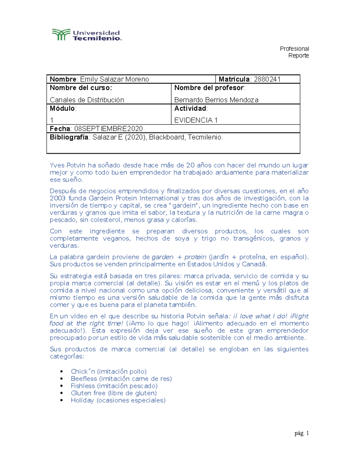 EVIDENCIA1 CANALES DE DISTRIBUCIÓN - Reporte Nombre : Emily Salazar ...