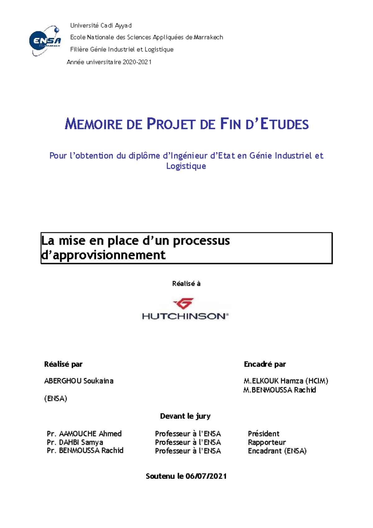 MÉMOIRE DE PROJET DE FIN EN GÉNIE INDUSTRIEL ET LOGISTIQUE (HCIM) - Studocu
