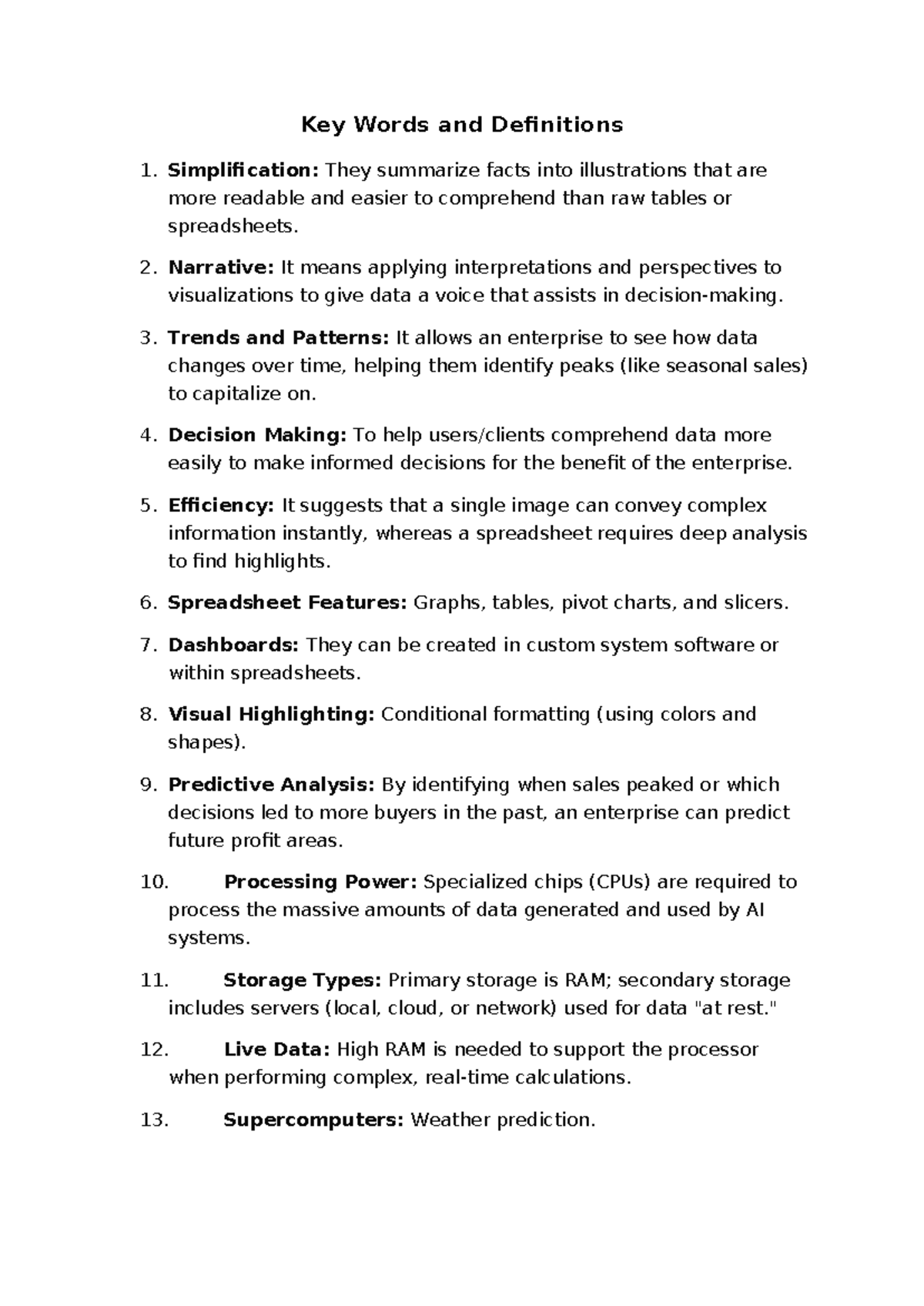 Key Terms and Definitions for Data Visualization and Analysis - Studocu