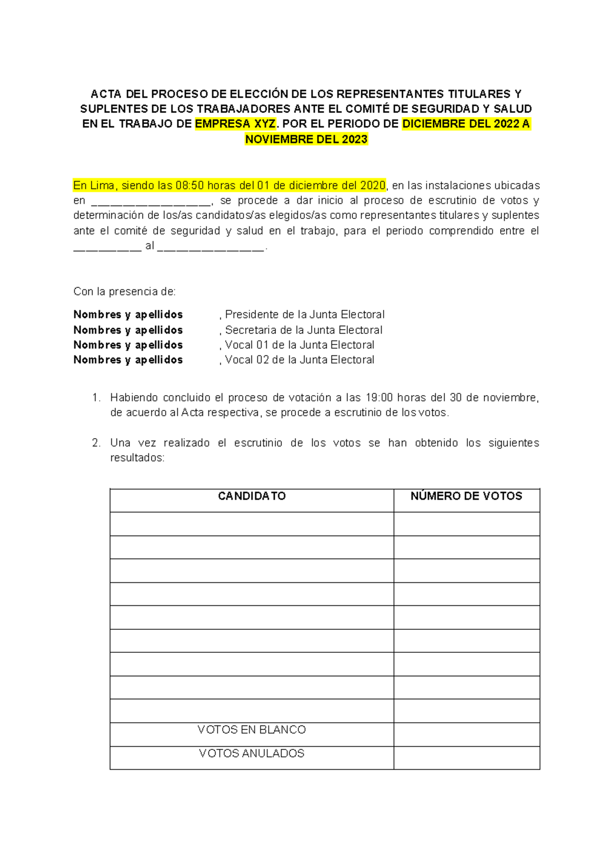 ACTA DEL PROCESO DE ELECCIÓN DE REPRESENTANTES C SST 2022-2023 - Studocu