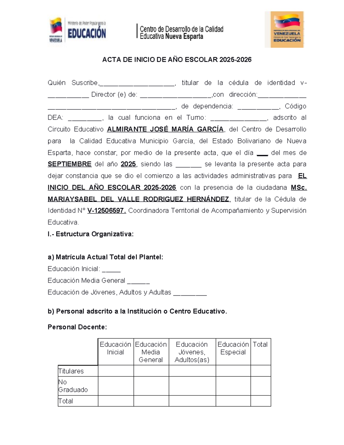 Acta de Inicio del Año Escolar 2025-2026 en Educación - Studocu